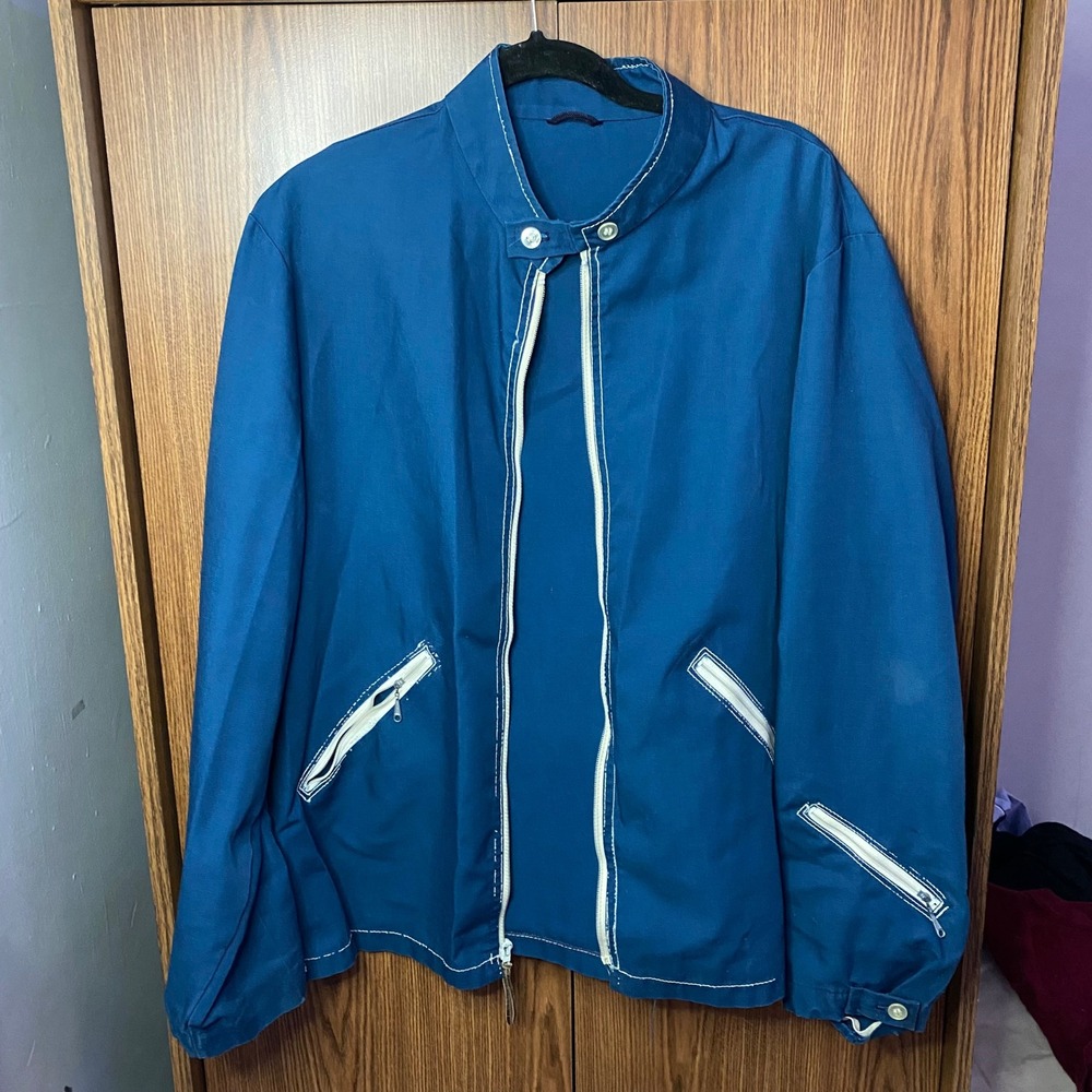 Casualcraft Perma-Jac Jacket Mens 44 Blue Vintage Talon Broken Zipper Workwear‎